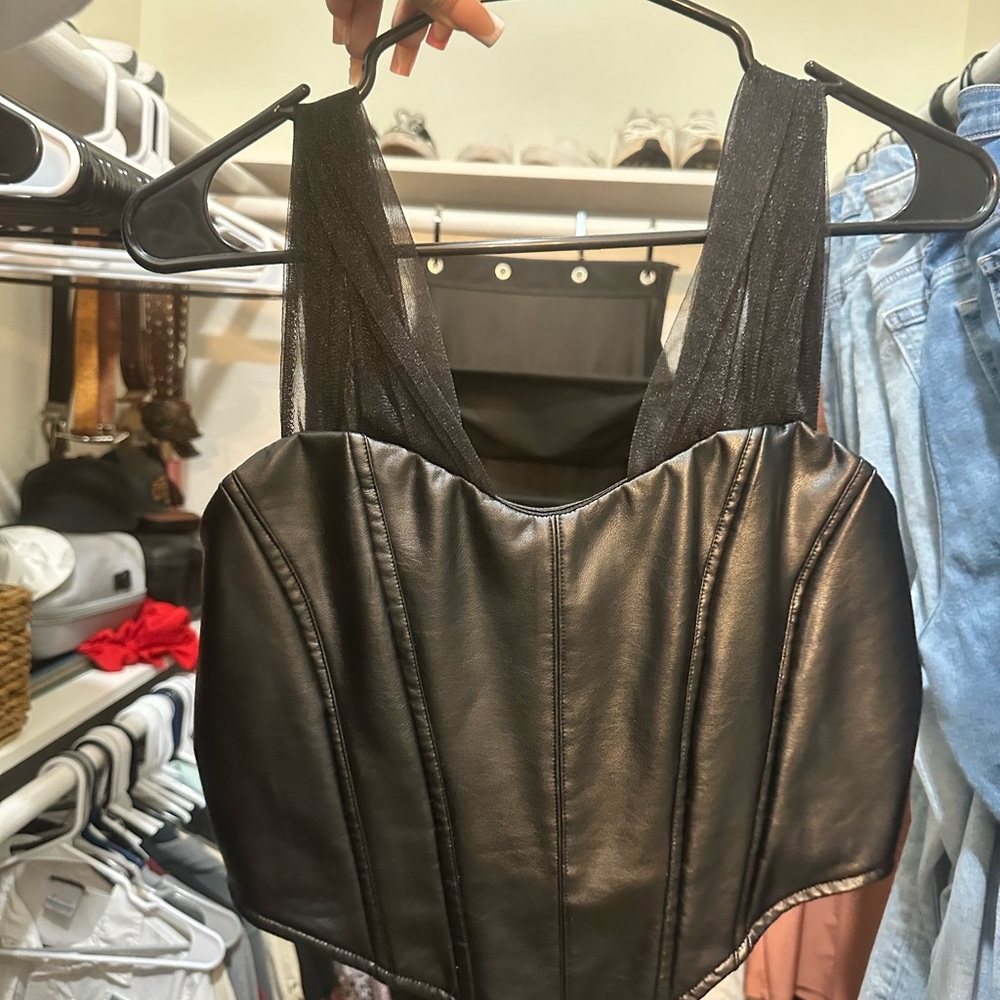 SHEIN Black Faux Leather Bodysuit